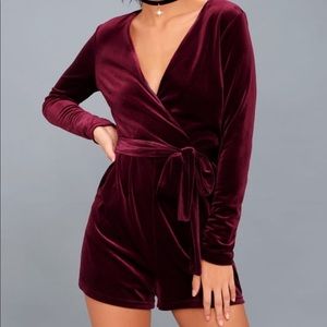 Lulu’s “Romantic Red Velvet Long Sleeve Romper”